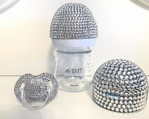 Crystal-encrusted pacifier and baby bottle 